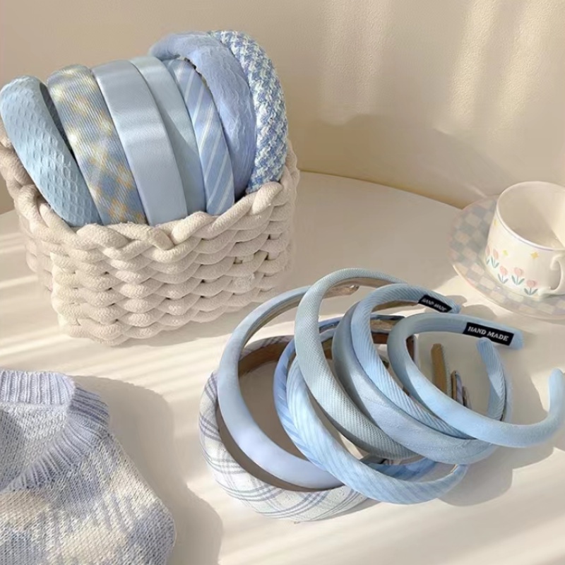 Băng đô cài tóc xốp màu xanh dương phong cách Hàn Quốc thời trang nữ