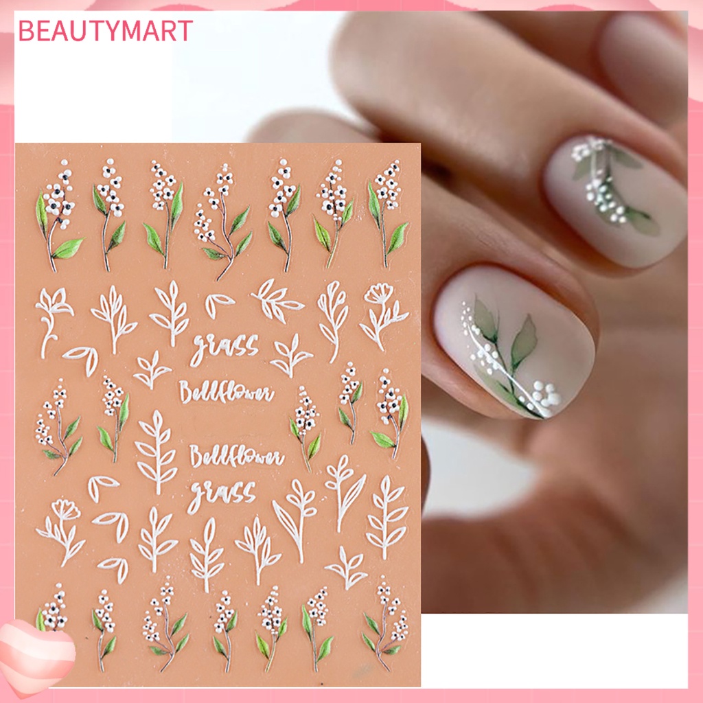 Miếng Dán Trang Trí Móng Tay Nghệ Thuật Tự Dính Họa Tiết Hoa Trái Tim Đôi 5D Màu Sắc Dành Cho Salon