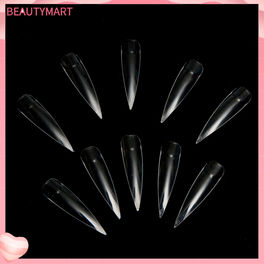 Bộ 100 Móng Tay Giả Màu Trắng / Đen Trong Suốt Hình Oval