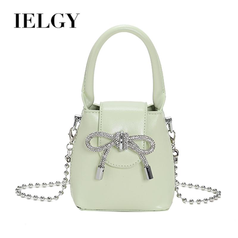 Ielgy Túi Xách bucket mini Đính Đá Kim Cương Giả Phối Nơ Phong Cách Pháp Cho Nữ