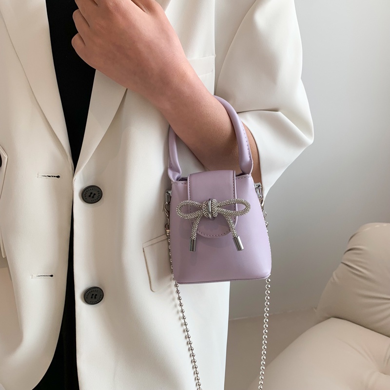 Ielgy Túi Xách bucket mini Đính Đá Kim Cương Giả Phối Nơ Phong Cách Pháp Cho Nữ