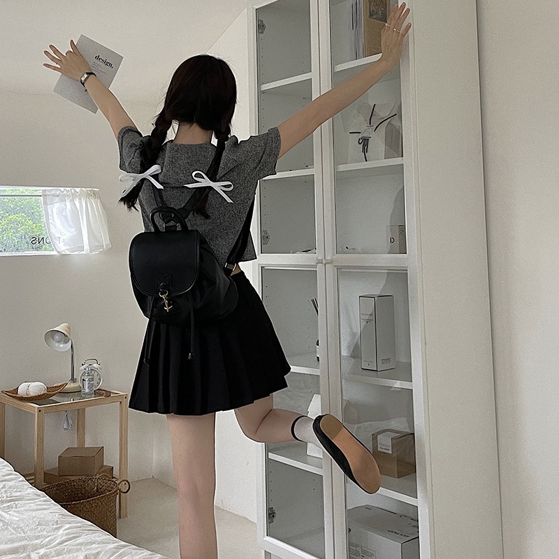 Ba Lô Học Sinh Màu Đen Sức Chứa Lớn Phong Cách preppy Cho Nữ