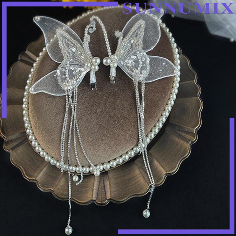 Set 2 Kẹp Tóc Hình Bướm Tua Rua Mỏng Và Vừa