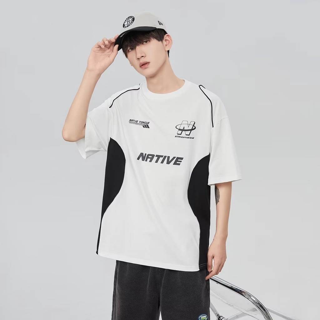 Áo Thun Tay Ngắn Cổ Tròn In Chữ Phong Cách Đường Phố Mỹ Thời Trang Mùa Hè Cho Nam