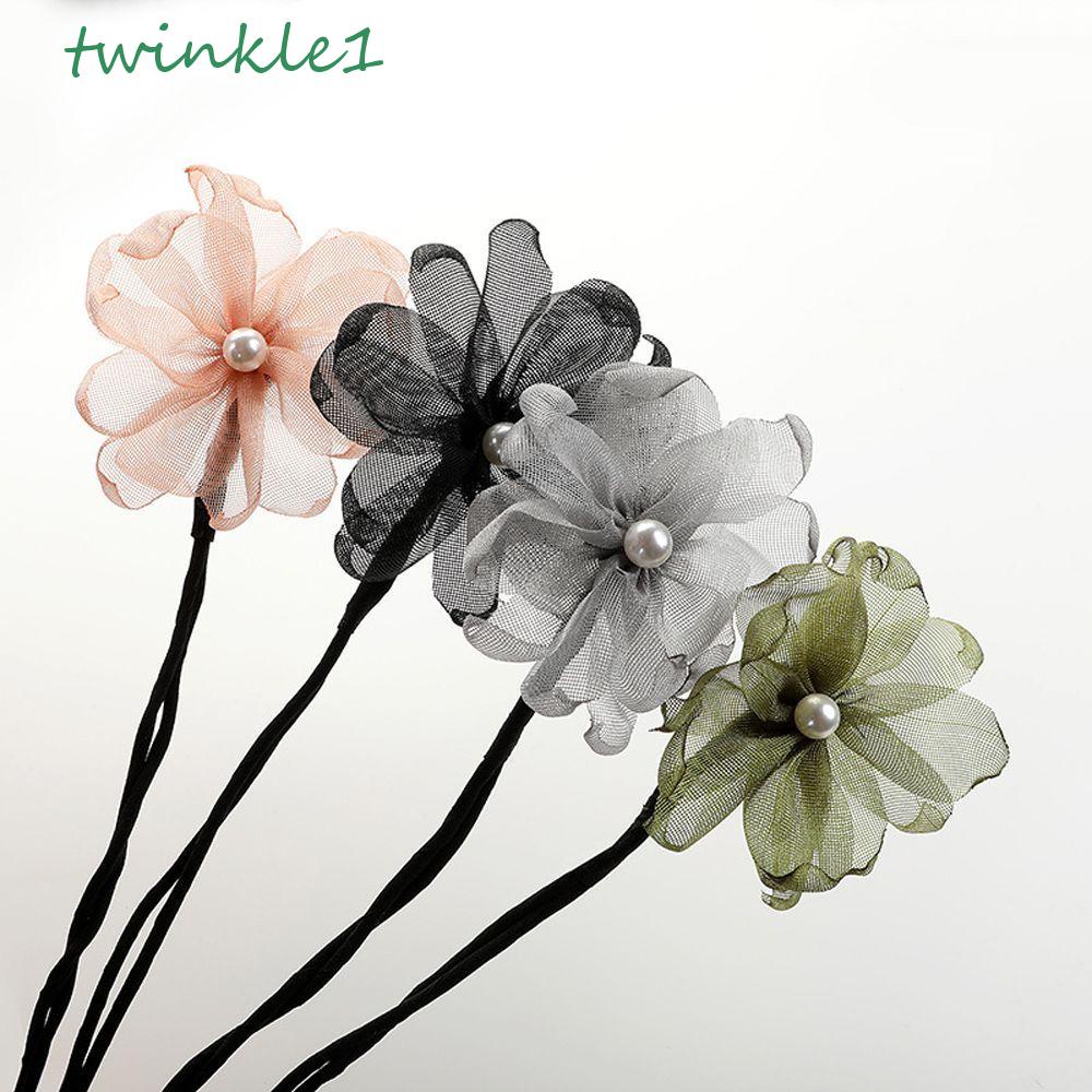 Băng Đô Cài Tóc Dạng Xoắn Đính Hoa Lấp Lánh Dễ Thương DIY