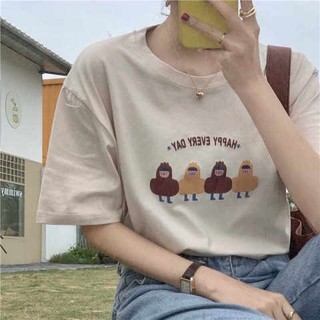 Áo Thun Tay Ngắn Cổ Tròn Dáng Rộng In Họa Tiết Hoạt Hình Phong Cách Hàn Quốc Đơn Giản Thời Trang Cho Nữ