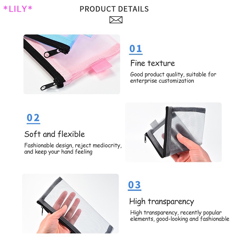 Lily 1PC Lưới Trong Suốt bút chì trường hợp văn phòng sinh viên bút Túi Hộp bút hóa đơn lưu trữ túi uuu