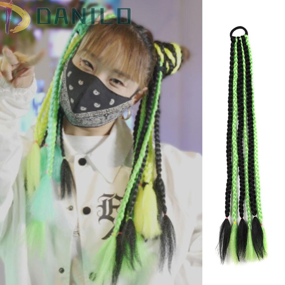 Tóc Giả Thắt Bím Đuôi Ngựa Bằng Sợi Tổng Hợp Màu Sắc Gradient Phát Sáng Chất Lượng Cao Dành Cho Trẻ Em