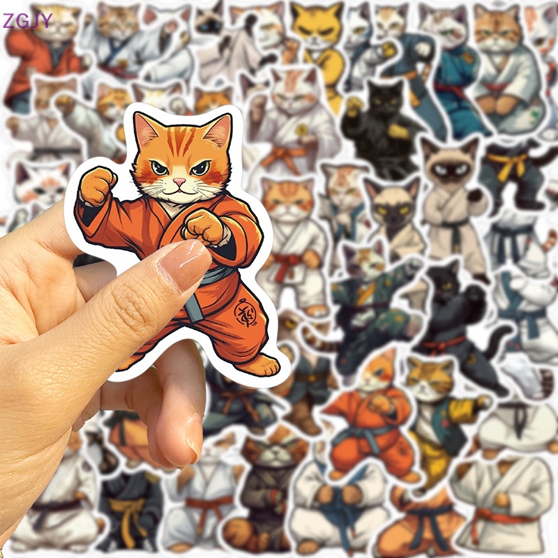 Bộ 50 Miếng Dán Trang Trí Xe Hơi / Tủ Lạnh / Album / Guitar / Laptop Họa Tiết Mèo Kung Fu / Mèo Kitty Graffiti Mới