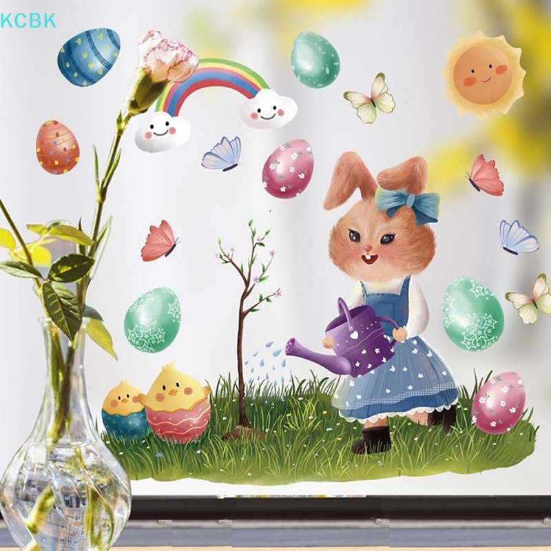 1 Miếng Dán Kính Cửa Sổ Trang Trí Hình Thỏ Và Trứng Phục Sinh 20X30Cm