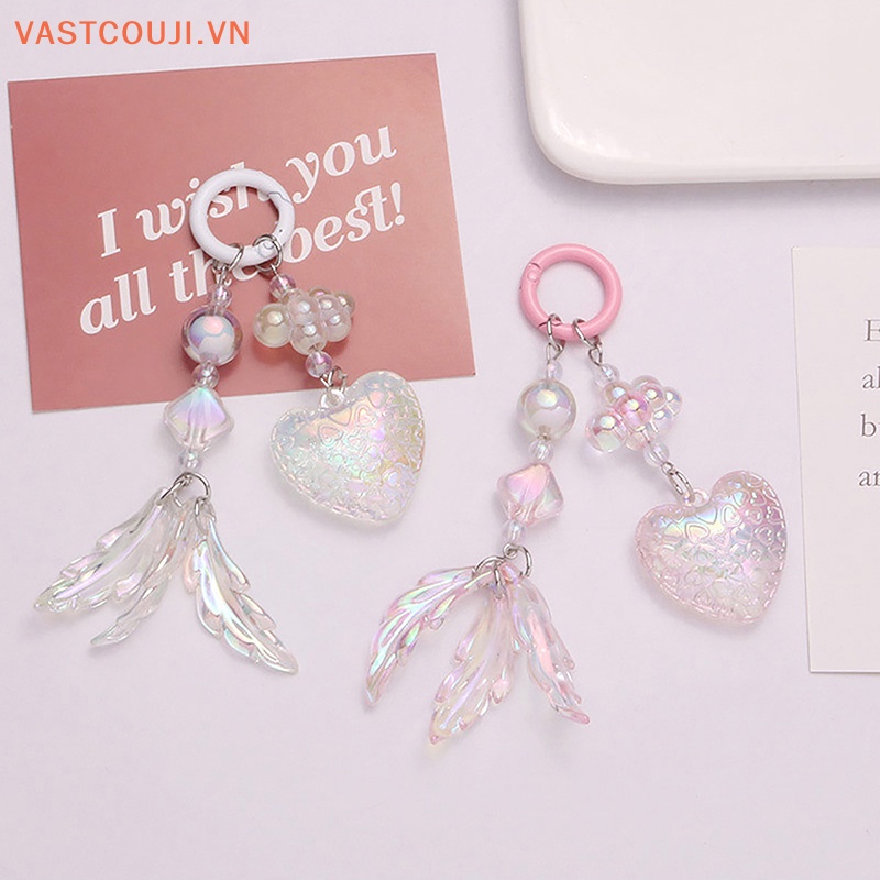 Móc Khóa VASTJI Hình Trái Tim Chiếc Lá Nhiều Màu Phong Cách Hàn Quốc