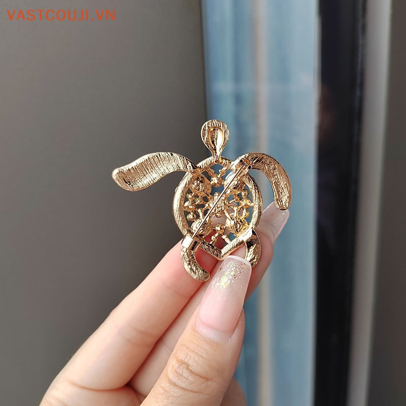 Ghim Cài Áo Hình Rùa Biển Đính Đá Pha Lê Xanh Dương Phong Cách Vintage Cho Nữ