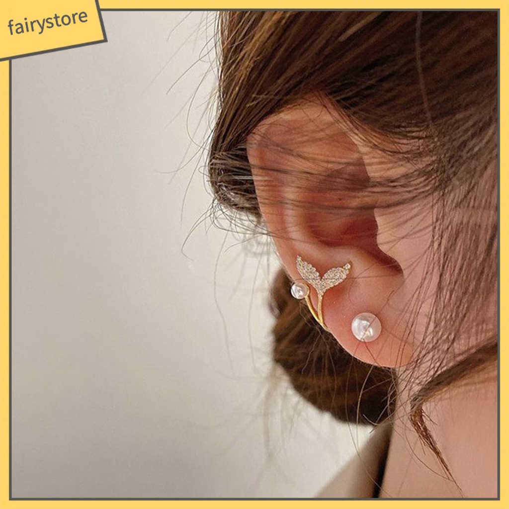 1 Đôi Bông Tai Hình Đuôi Cá Đính Ngọc Trai Giả Mạ Điện Lâu Trôi Thích Hợp Mặc Hàng Ngày