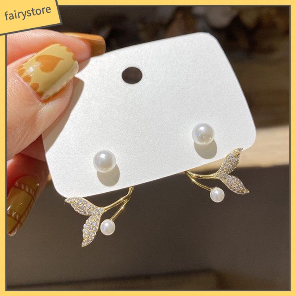 1 Đôi Bông Tai Hình Đuôi Cá Đính Ngọc Trai Giả Mạ Điện Lâu Trôi Thích Hợp Mặc Hàng Ngày