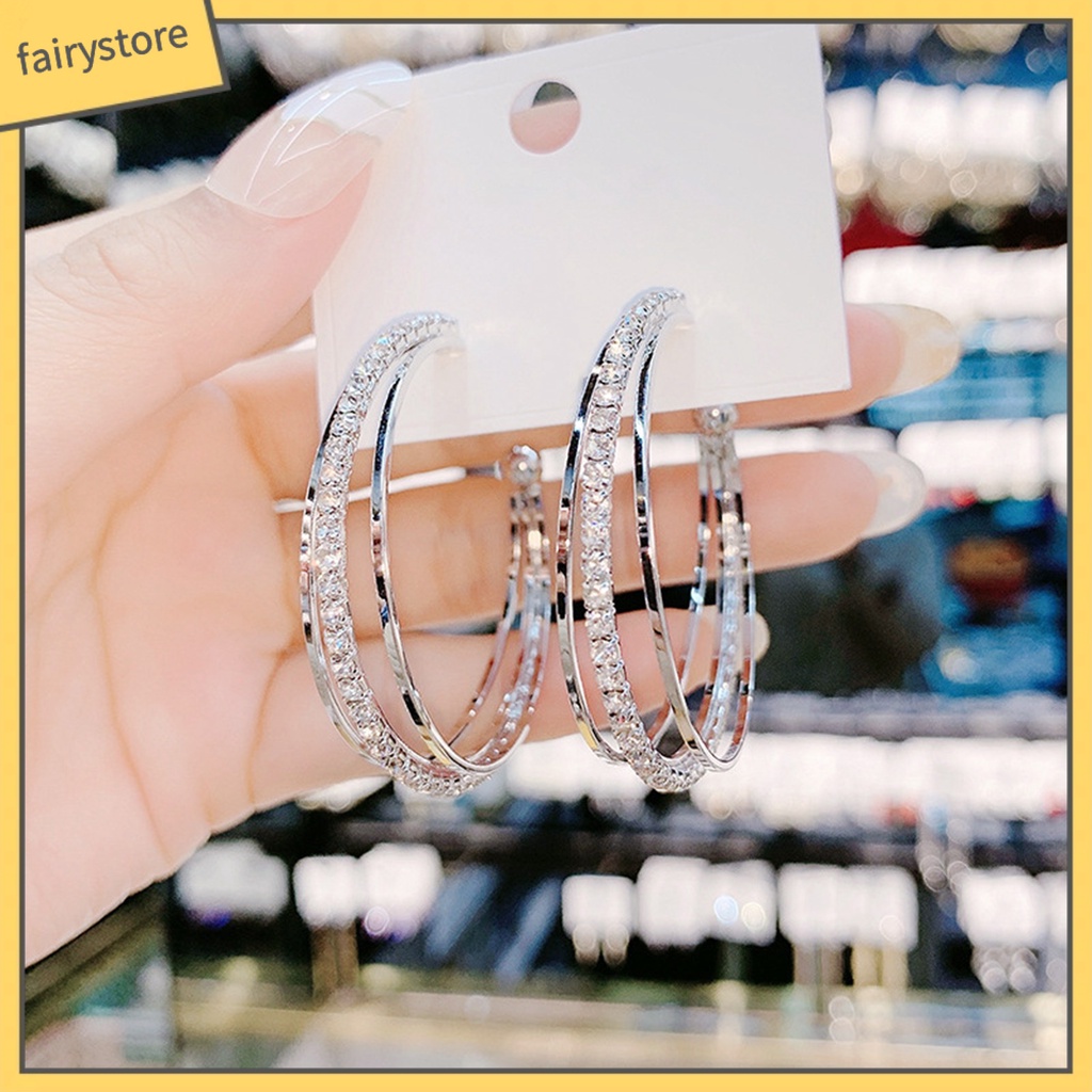 1 Đôi Bông Tai Tròn Đính Đá Chống Biến Dạng Dành Cho Nữ