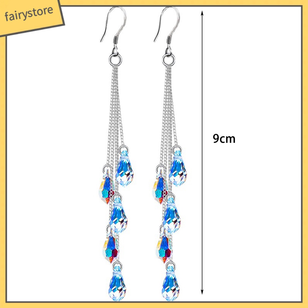 1 Đôi Bông Tai Dáng Dài Đính Pha Lê Lấp Lánh Thời Trang