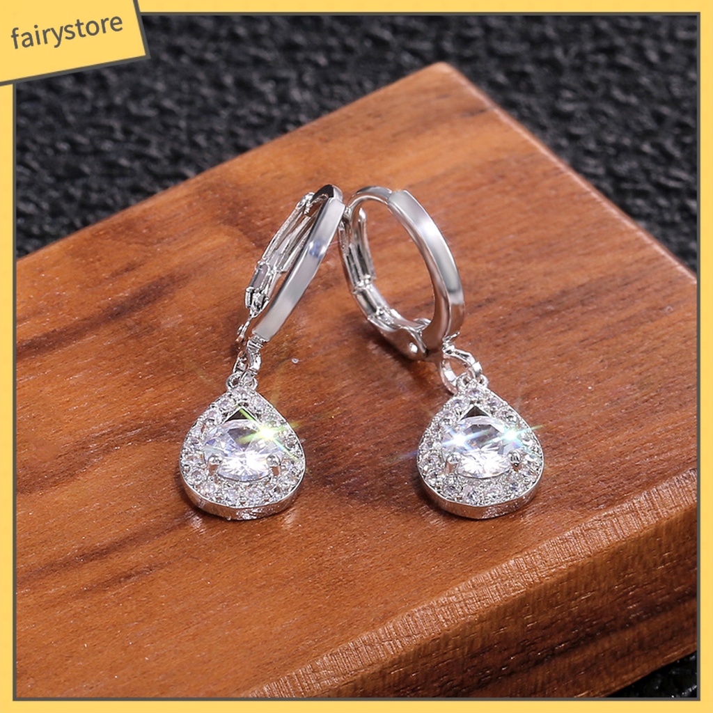 1 Đôi Bông Tai Đính Đá Hình Giọt Nước Lấp Lánh Dành Cho Nữ