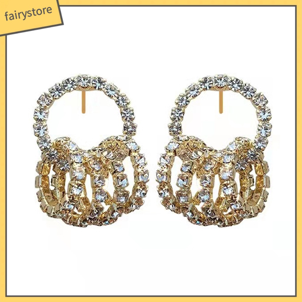 1 Đôi Bông Tai Tròn Đính Đá Lấp Lánh Dành Cho Nữ