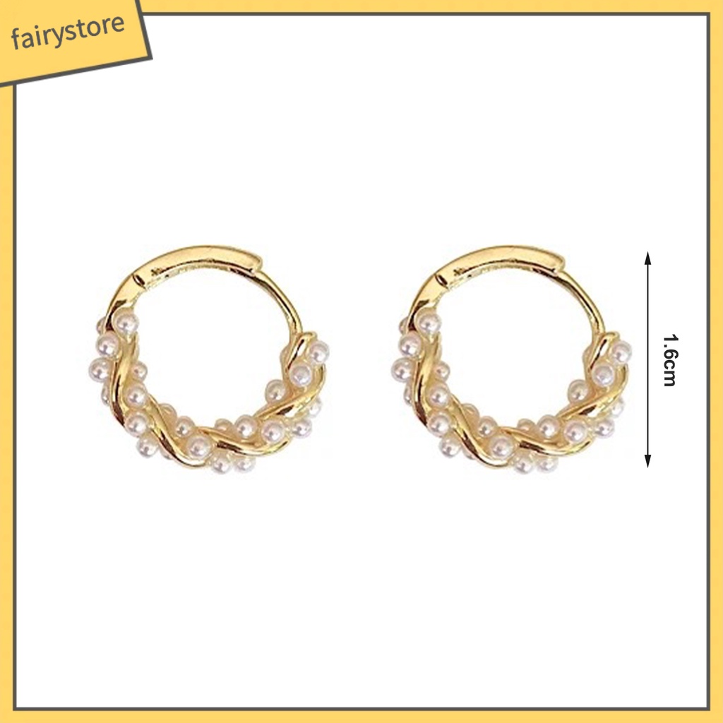 1 Đôi Bông Tai Tròn Đính Ngọc Trai Nhân Tạo Kiểu Dáng Sang Trọng Dành Cho Nữ