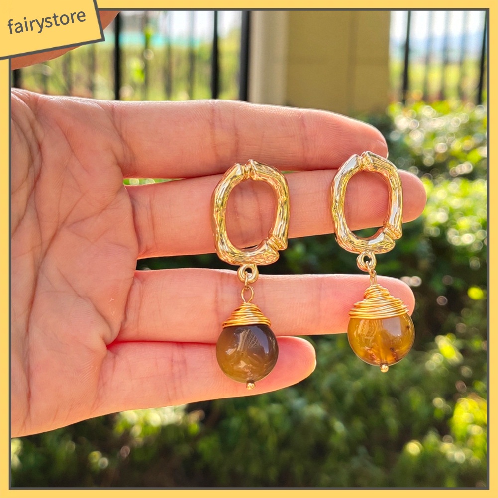 Bông Tai Hình Tròn Bằng Đá Tự Nhiên Thời Trang Cho Nữ