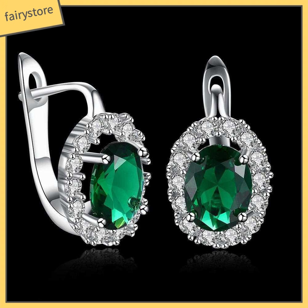Bông Tai Hình Oval Đính Đá Zircon Sang Trọng Cho Nữ