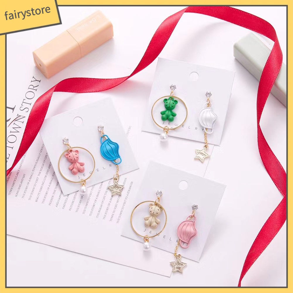 Bông Tai Hình Gấu Hoạt Hình Đính Ngọc Trai Giả Dành Cho Nữ