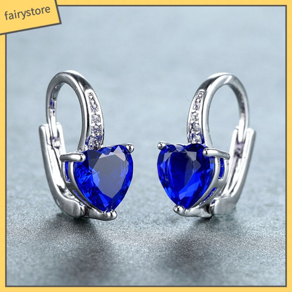 1 Đôi Bông Tai Hình Trái Tim Đính Đá Zircon Sang Trọng