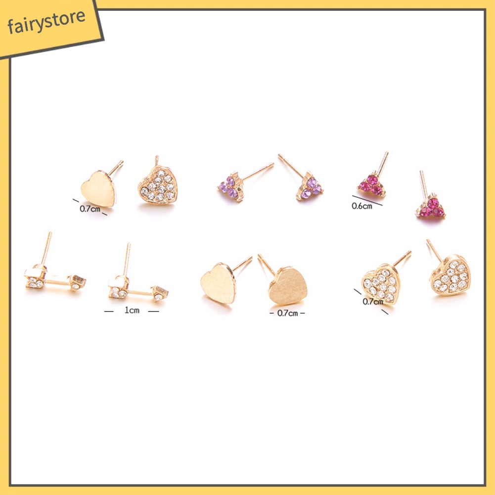 6 Đôi Bông Tai Nhiều Màu Đính Đá Thời Trang