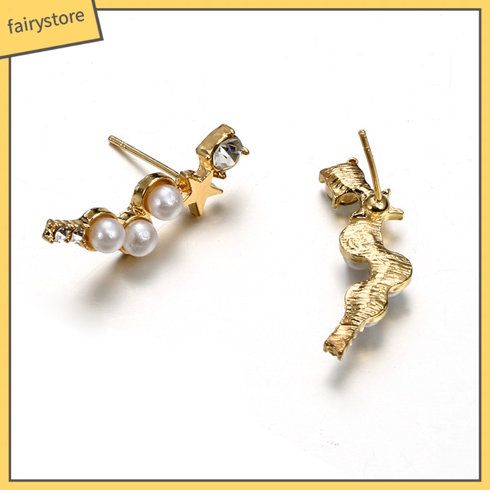 Khuyên Tai Hình Ngôi Sao Đính Đá Và Ngọc Trai Nhân Tạo Thời Trang