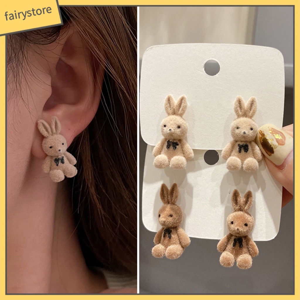 1 Đôi Bông Tai Hình Thỏ Mạ Bạc Sang Trọng Thời Trang Mùa Đông