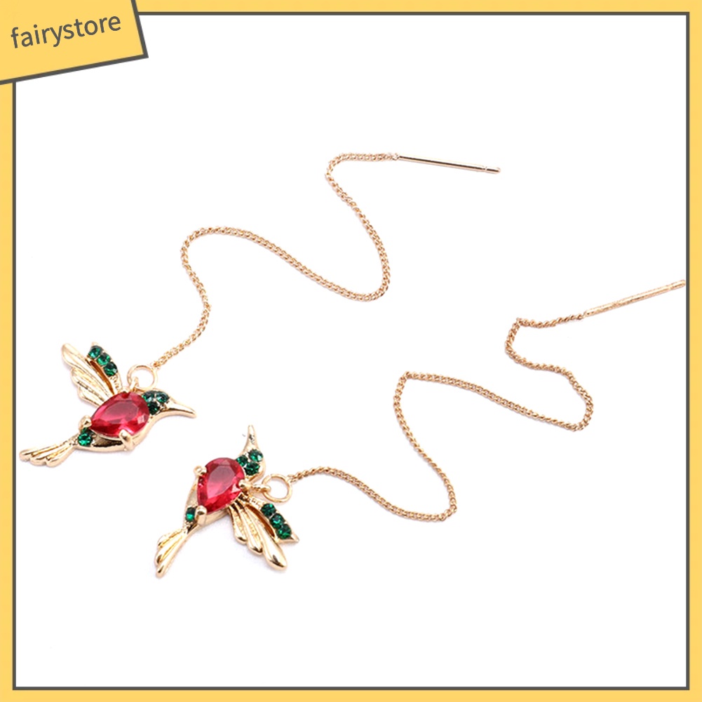 Bông Tai Dáng Dài Hình Chim Ruồi Đính Đá Phối Tua Rua Thời Trang Cho Nữ