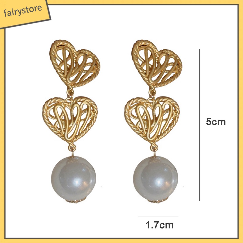 1 Đôi Bông Tai Hình Trái Tim Đính Ngọc Trai Giả Mạ Điện Không Gây Dị Ứng Thời Trang