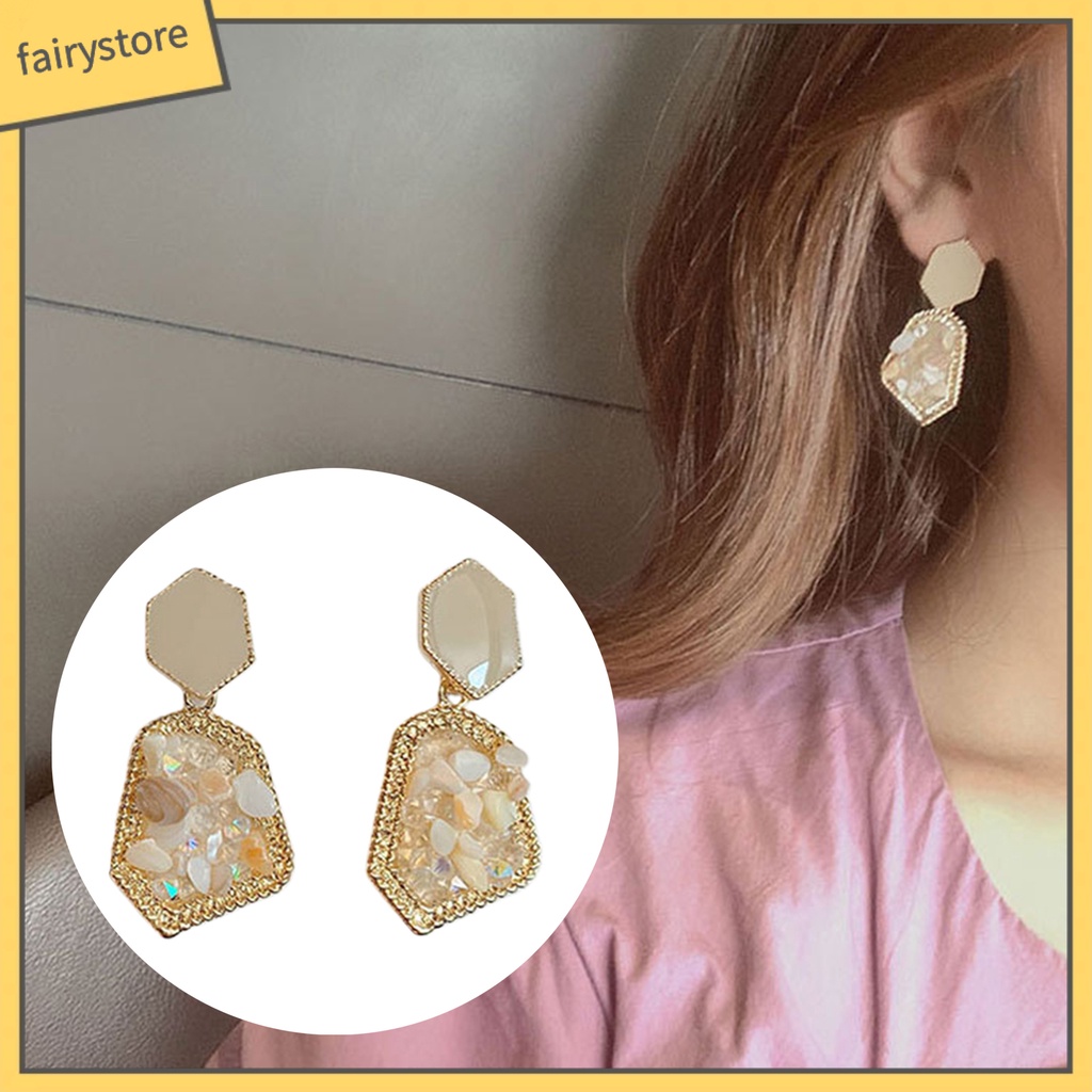 Khuyên Tai Dáng Dài Đính Đá Tự Nhiên Phong Cách Retro Thanh Lịch