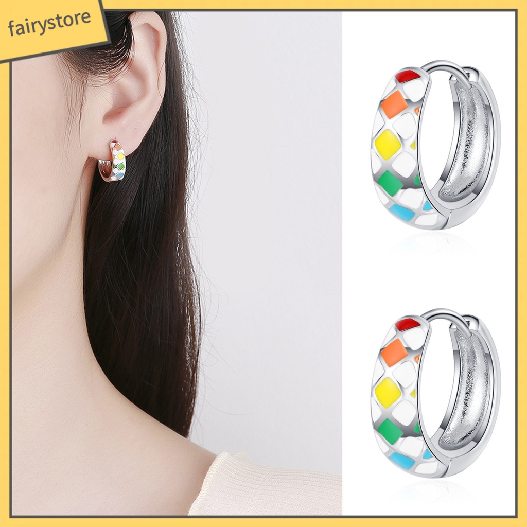 1 Đôi Bông Tai Tròn Họa Tiết Kẻ Ô Phong Cách Hàn Quốc Dành Cho Nữ