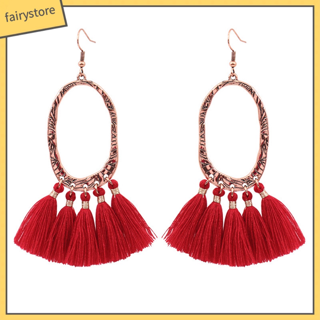 1 Đôi Bông Tai Dáng Dài Phối Tua Rua Màu Đỏ Thời Trang Dự Tiệc Cưới / Lễ Hội Cho Nữ