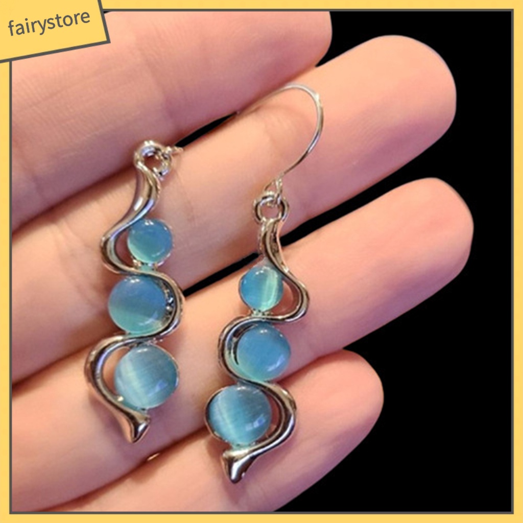 1 Đôi Bông Tai Móc Hình Gợn Sóng Đính Đá Xanh Dương Phong Cách Bohemia Dành Cho Nữ