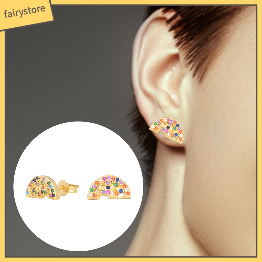 1 Đôi Bông Tai Hình Mặt Trăng Đính Đá Nhiều Màu Bằng Hợp Kim