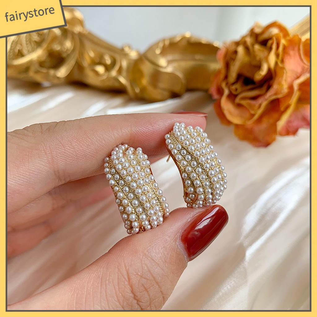 1 Đôi Bông Tai Ngọc Trai Nhân Tạo Hình Chữ C Thời Trang Dành Cho Nữ