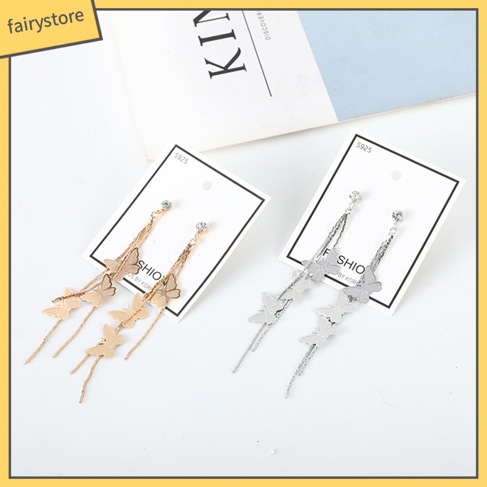 Bông Tai Dáng Dài Hình Bướm Đính Đá Thời Trang Cho Nữ