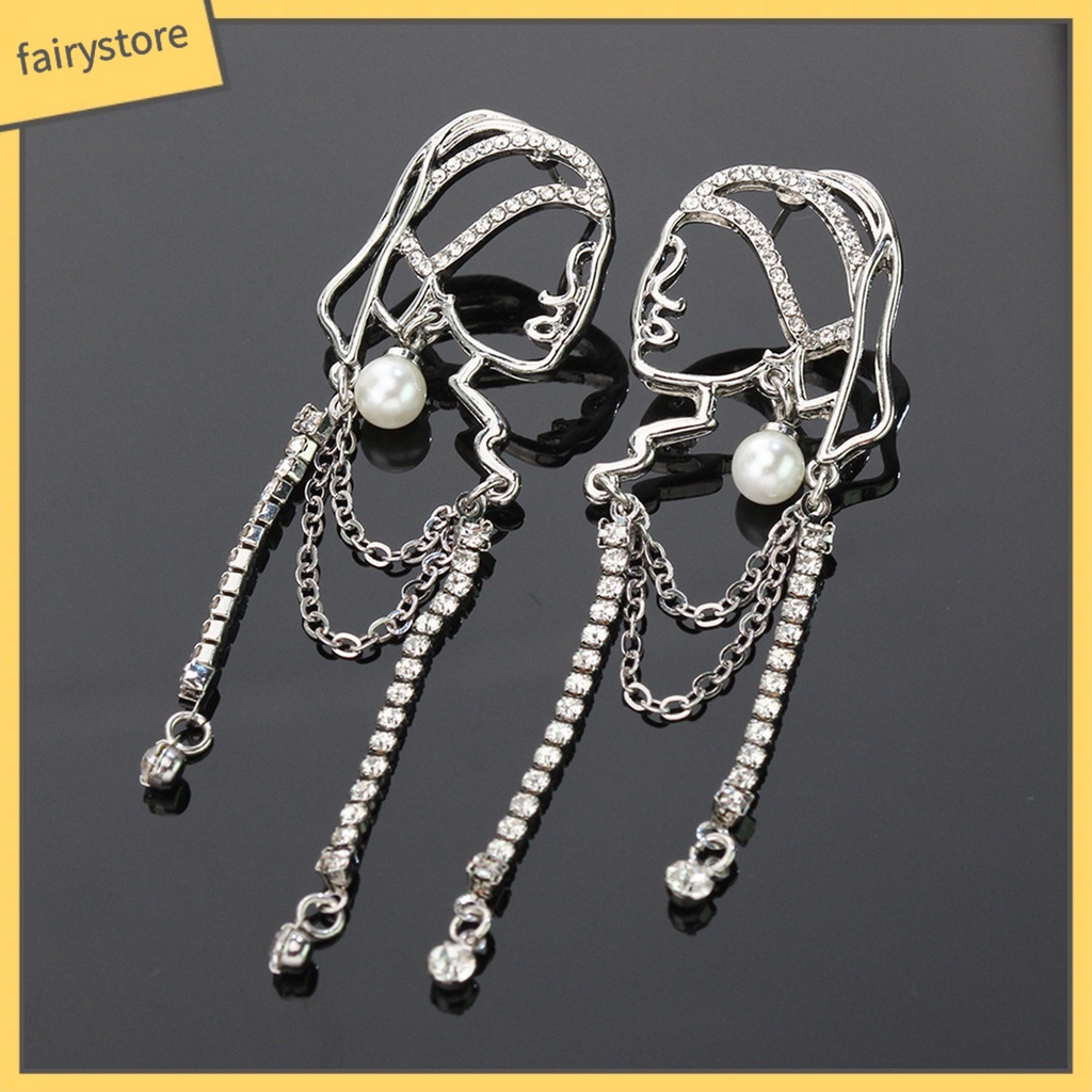 1 Đôi Bông Tai Nữ Đính Ngọc Trai Giả Hình Chân Dung Tua Rua Phong Cách Trừu Tượng