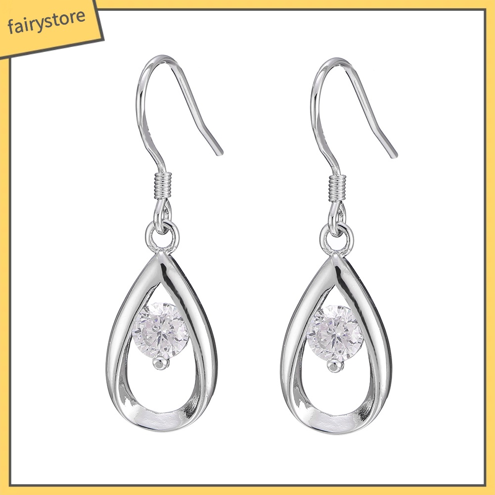 Khuyên Tai Móc Hình Giọt Nước Đính Đá Zircon Sang Trọng Cho Nữ