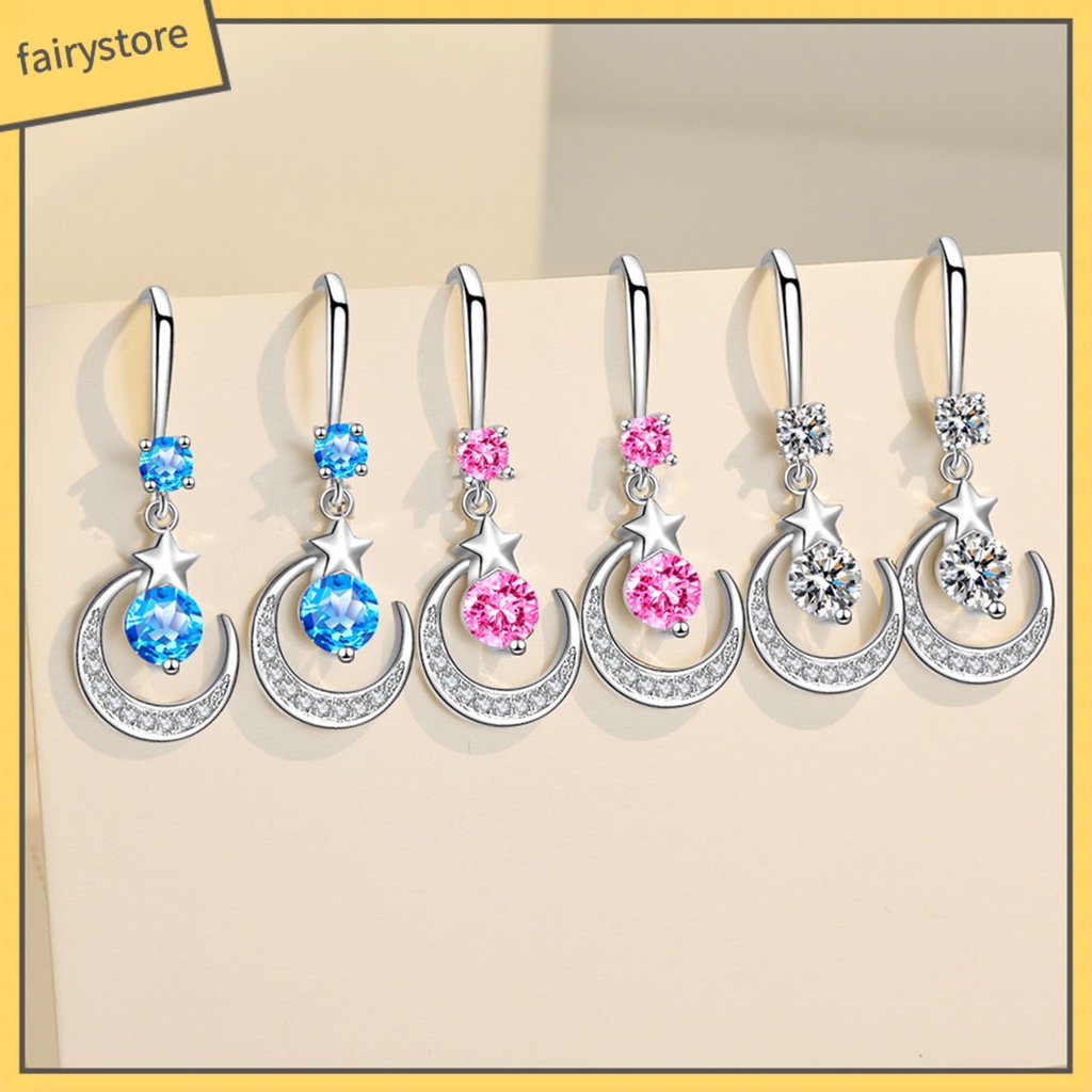 1 Đôi Bông Tai Hình Mặt Trăng Ngôi Sao Đính Đá Trang Nhã Dành Cho Nữ