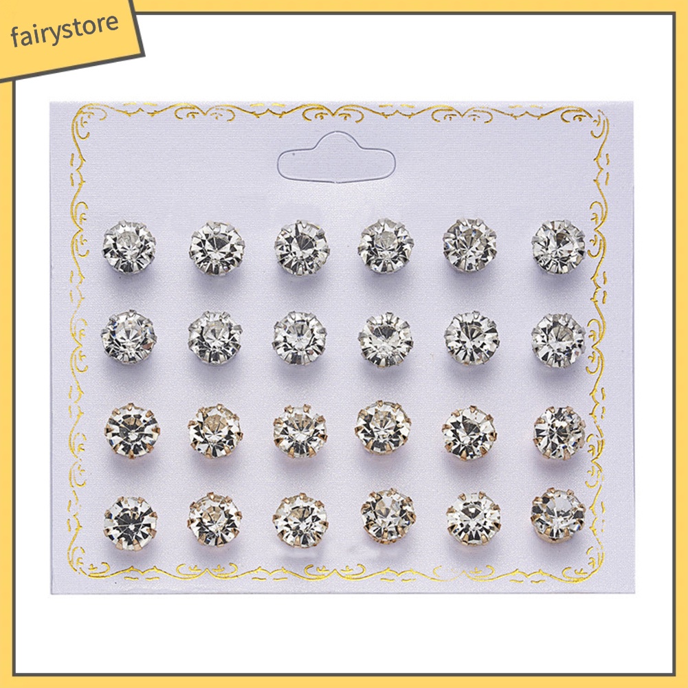 Set 12 Đôi Khuyên Tai Đính Đá / Ngọc Trai Giả Thời Trang Thanh Lịch Dành Cho Nữ