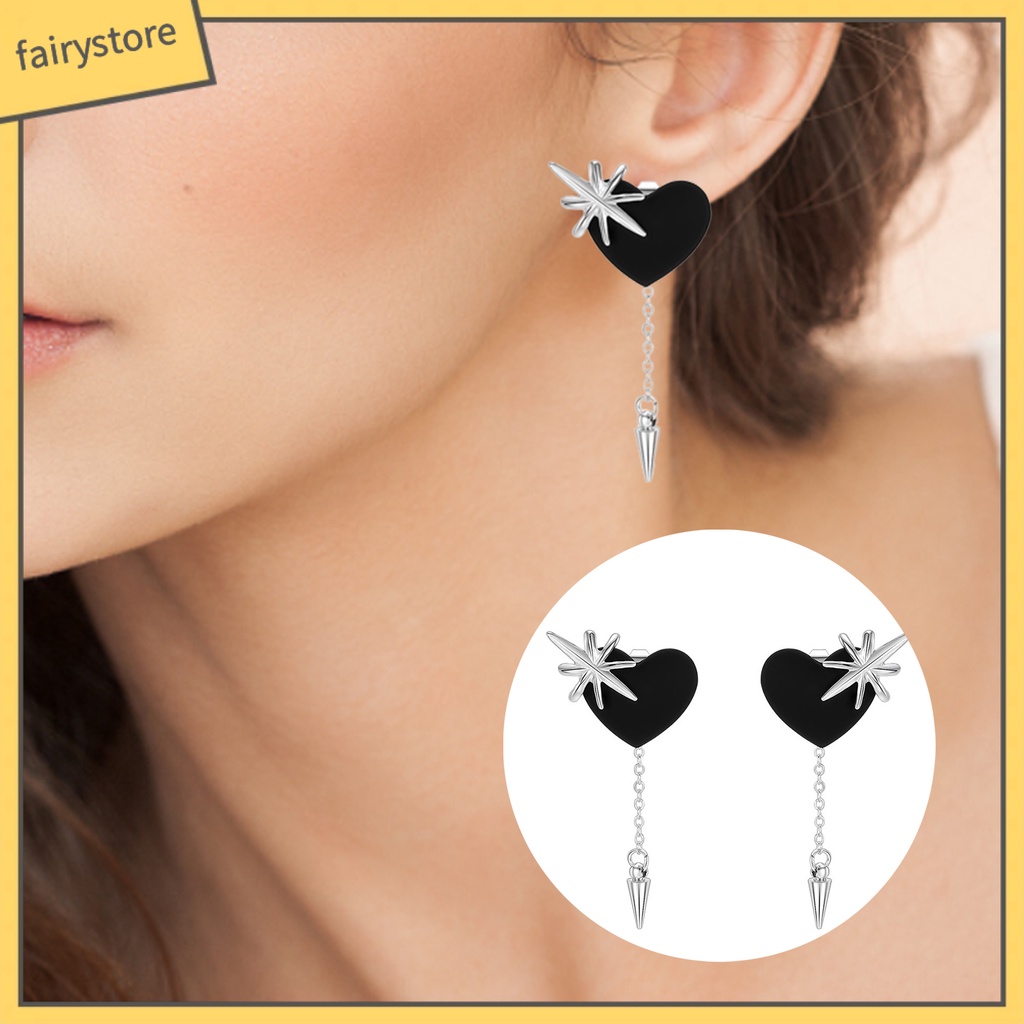 [FRO] 1 Cặp Bông Tai Thả Dây Xích Dài Tua Rua Hình Trái Tim Màu Sáng Phong Cách Hip Hop Đường Phố Thời Trang Nữ