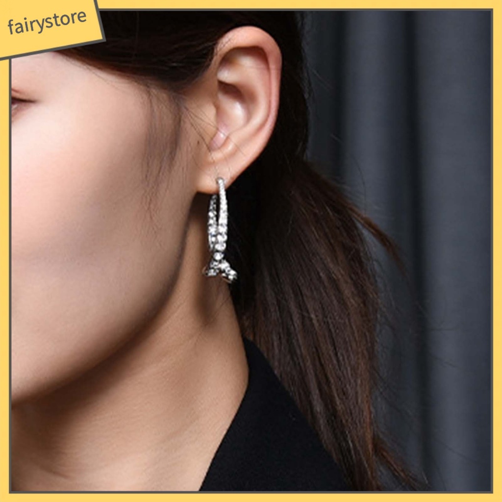 [FRO] 1 Đôi Bông Tai Hợp Kim Dạng Cong Đính Kim Cương Giả Tinh Tế Sử Dụng Hàng Ngày