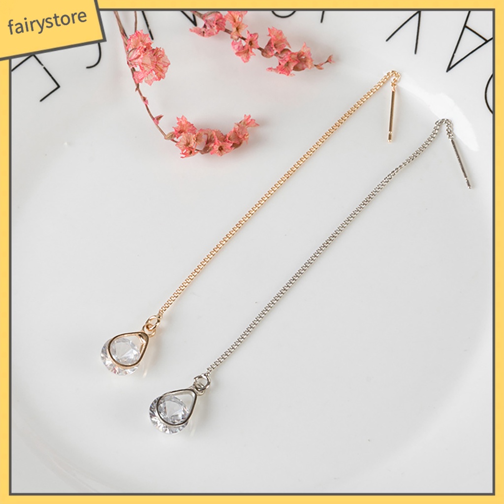 1 Đôi Bông Tai Dài Hình Giọt Nước Đính Kim Cương Giả