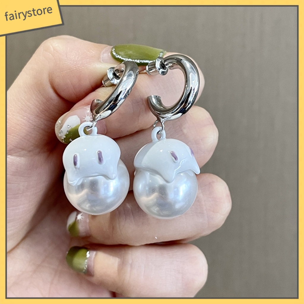 1 Đôi Bông Tai Ngọc Trai Nhân Tạo Hình Ma Nhỏ Dễ Thương Cho Nữ