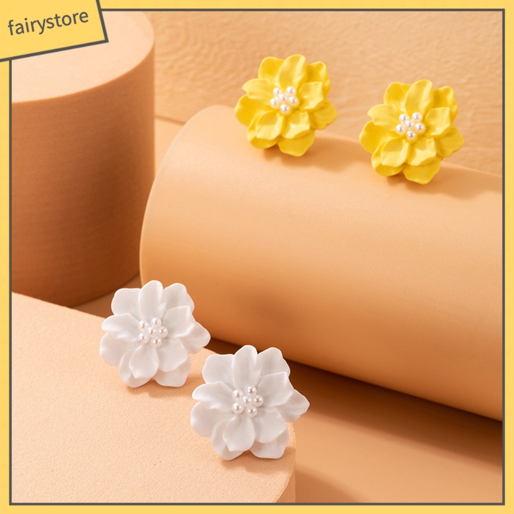 [FRO] 1 Đôi Bông Tai Đinh Tán Chống Dị Ứng Hình Hoa Đính Ngọc Trai Nhân Tạo Tinh Tế