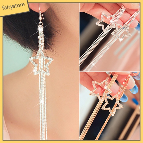 Bông Tai Dáng Dài Hình Ngôi Sao Đính Đá Thời Trang Cho Nữ [FRO]