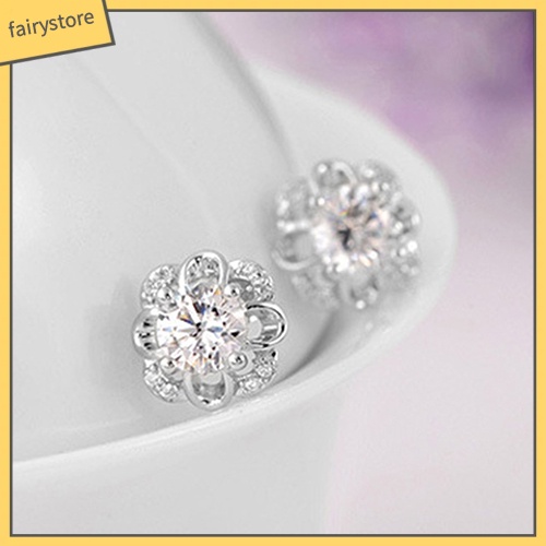 Bông Tai Mạ Bạc Hình Hoa Rỗng Đính Đá Thời Trang Cho Nữ